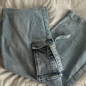 Risen Lucia High Rise Cargo- Boot Cut Jeans- Blue